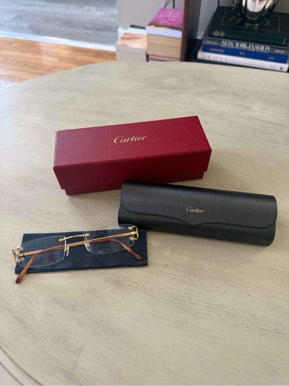 Cartier Rimless Glasses with Gold Hardware and Brown Temples